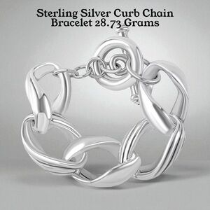 Sterling Silver Curb Chain Bracelet (7.25 In) 28.73 Grams